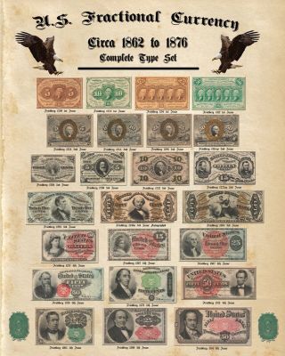 Us Fractional Currency Poster.  16 " X 20 " Hiquality Photo Paper Great For Framing