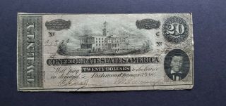 1864 $20 U.  S.  Civil War Confederate Currency Csa Note T - 67