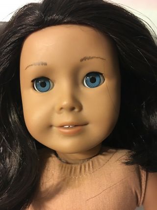 American Girl Doll Pierced Ears Black Hair Blue Eyes Medium Skin Tone