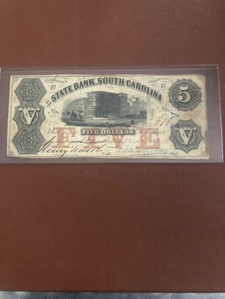 South Carolina - Bank Of The State - $5.  00