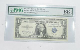 Gem Unc 66 Epq $1 1957 Silver Certificate - Fr 1619 (ab Block) - Pmg 500