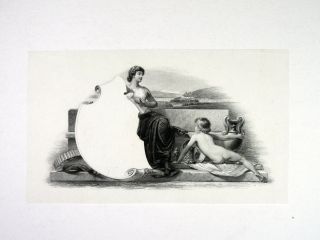 Abn Proof Vignette " Allegorical Woman And Child " 1850 - 70s Intaglio Cu Black Abnc