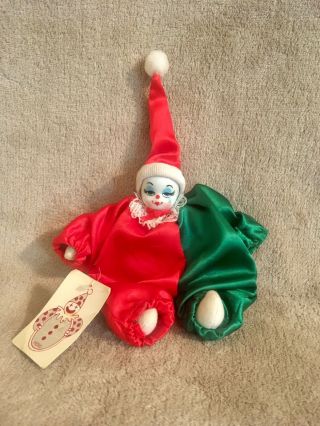 Miniature Sitting Porcelain Clown Doll - 3”