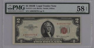 1953 B Legal Tender Note $2 Pmg 58epq