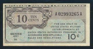 Usa: Military Payment Certificates 1946 Series 461 10 Cents.  Pick M2a Ef Scarce