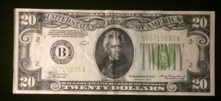 1934 $20 York Federal Reserve Note.  Light Green Seal.  Vf