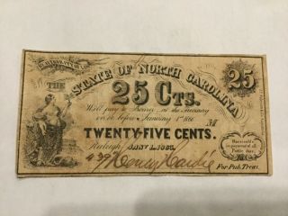 January 1863 Issue From The Confederate State Of North Carolina 25 Cent Note
