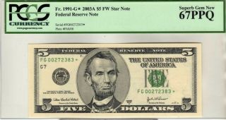 Fr.  1991 - G $5 2003 A Chicago Federal Reserve Note Pcgs Gem 67 Ppq