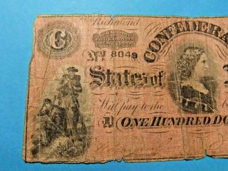 1864 Confederate States of America 100 DOLLAR Note - LUCY PICKENS 2