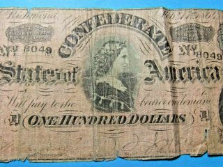 1864 Confederate States of America 100 DOLLAR Note - LUCY PICKENS 3
