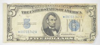 Error Replacement Note - $5.  00 1934 - A Silver Certificate Note - Star Tough 984