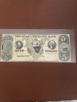 Piscataqua Exchange Bank Note $5 Portsmouth Hampshire