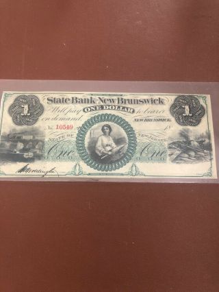 1860s $1 State Bank At Brunswick Jersey Obsolete Note