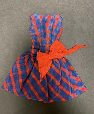 Barbie Beau Time 1651 1966 - 67 Cute Red/blue Checked Dress With Big Bow