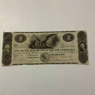 1862 South Carolina $2 Obsolete Currency Bank Of South Carolina Charleston