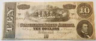 1864 Richmond Virginia 10 Dollar Confederate States Note