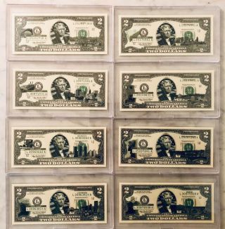 Eight (8) 2003 Uncirculated Two Dollar ($2) Bills State Overprints - With Cases