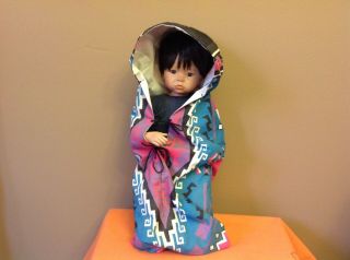 Porcelain Danbury Native American Baby Doll With Cloth Carrier (1993)