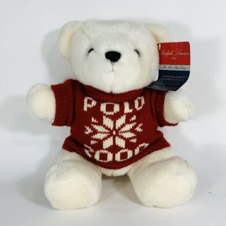 Ralph Lauren Polo Ivory Teddy Bear Plush 2000 Red Snowflake Sweater