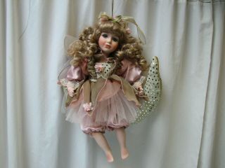 Geppeddo Porcelain 14in Doll,  Fairy On The Moon,  Blonde,  Pink Dress