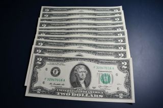 10,  Uncirculated Two Dollar Bills,  Crisp $2 Note Consecutive Serial Numbers