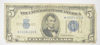 Error Replacement Note - $5.  00 1934 - C Silver Certificate Note - Star Tough 983