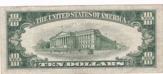 $10 FEDERAL RESERVE NOTE FRN 1934 D GREEN SEAL CIRCULATED YORK B 2