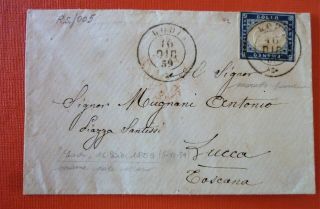 Italy 1859 Cover From Lodi To Lucca Stamped With A 20 C.  Iv Issue Sardinia
