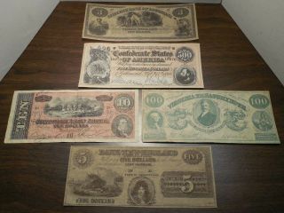 2 Facsimile Notes/obsolete Currency - Bank Of Louisiana&new England,  3 Confederate