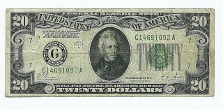 1928 B $20.  00 Federal Reserve Note = Chicago = Redeemable In Gold On Demand = 3