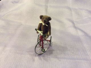 Miniature Dollhouse Metal Tricycle With Flocked Bear.