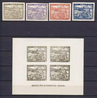 Spain 1938 Civil War,  Madrid Local Issue,  4 Stamps,  3 Blocks