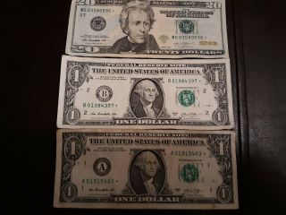 2013 $20 Twenty Dollar Bill Star Note United States U S Currency (2) $1 Star