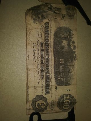 1862 $100 Confederate States Of America Currency