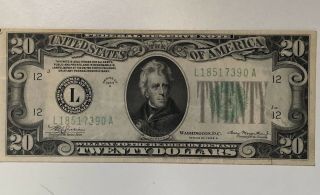 Series 1934a 20 Dollar Federal Reserve Note L18517390a Crisp
