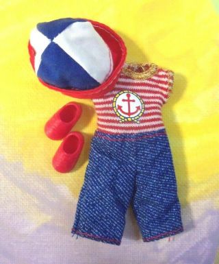 Kelly Tommy Doll Clothes Red/white/blue Faux Denim Anchor Jumpsuit W/hat & Shoes