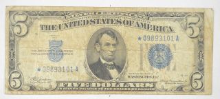 Error Replacement Note - $5.  00 1934 - A Silver Certificate Note - Star Tough 986