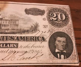 1864 U.  S.  CONFEDERATE $20 DOLLAR Bill Paper Note UNC 3