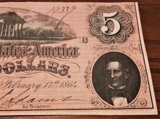 1864 U.  S.  CONFEDERATE $5 DOLLAR Bill Paper Note UNC 3