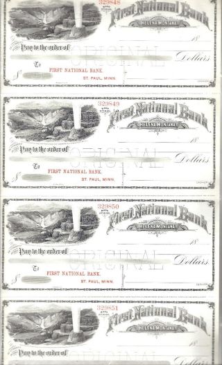 Helena Montana First National Bank Sheet Of 4 Checks