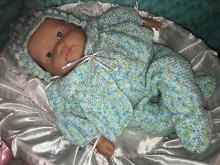 Berenguer 20 " Baby Doll Cloth Body Hand Crocheted Dress Headband Can B Reborn