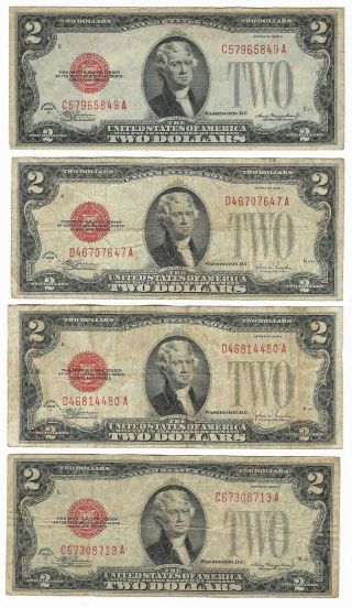 4 X $2 1928 Red Seal
