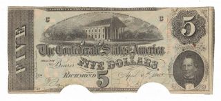 Csa Confederate States Of America 5 Dollar Currency Note 1863