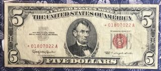 1953 Us 5 Five Dollar Bill Red Seal Collector Star Note