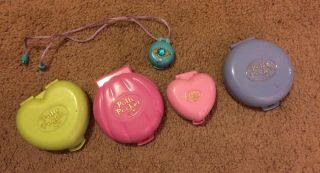 Large Group Of 5 Polly Pocket & Dolls Clamshells Compact Locket Cases Bluebird