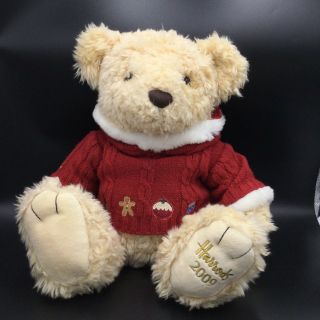 Harrods Beige Christmas 2009 Teddy Bear Plush Red Sweater Stuffed Animal London