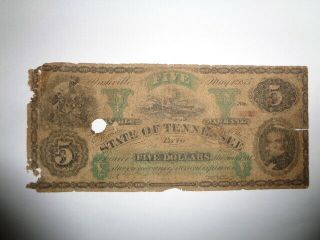 State Of Tennessee 1875 Nashville $5 Five Dollar Obsolete Bank Note No.  1912