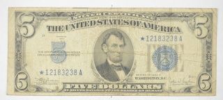 Error Replacement Note - $5.  00 1934 - C Silver Certificate Note - Star Tough 985