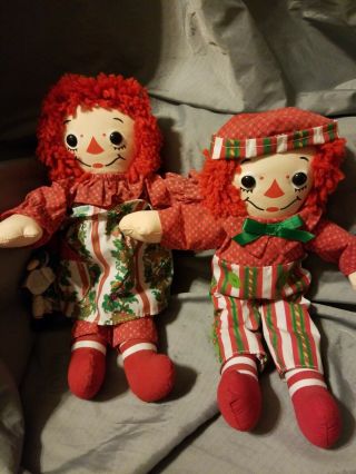 Vintage 1996 Hasbro Raggedy Ann And Raggedy Andy Christmas Pair