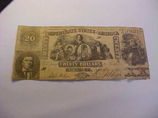 1861 Confederate Currency $20 Civil War Note Cs - 20 Attractive Scarce Note
